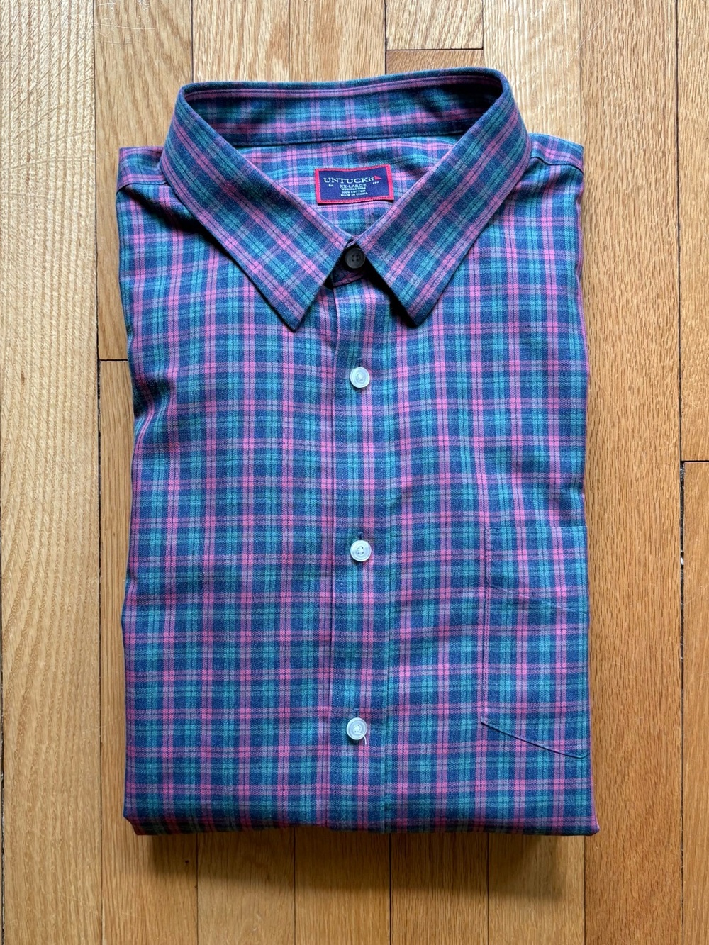 UNTUCKit Men’s Long Sleeve Shirt Wrinkle Free Regular Fit 2XL Green Red Plaid